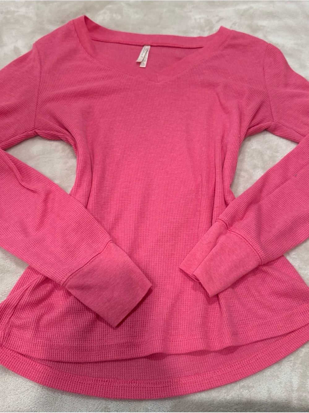 Color Story Women's Pink Long-Sleeve Waffle Knit Top